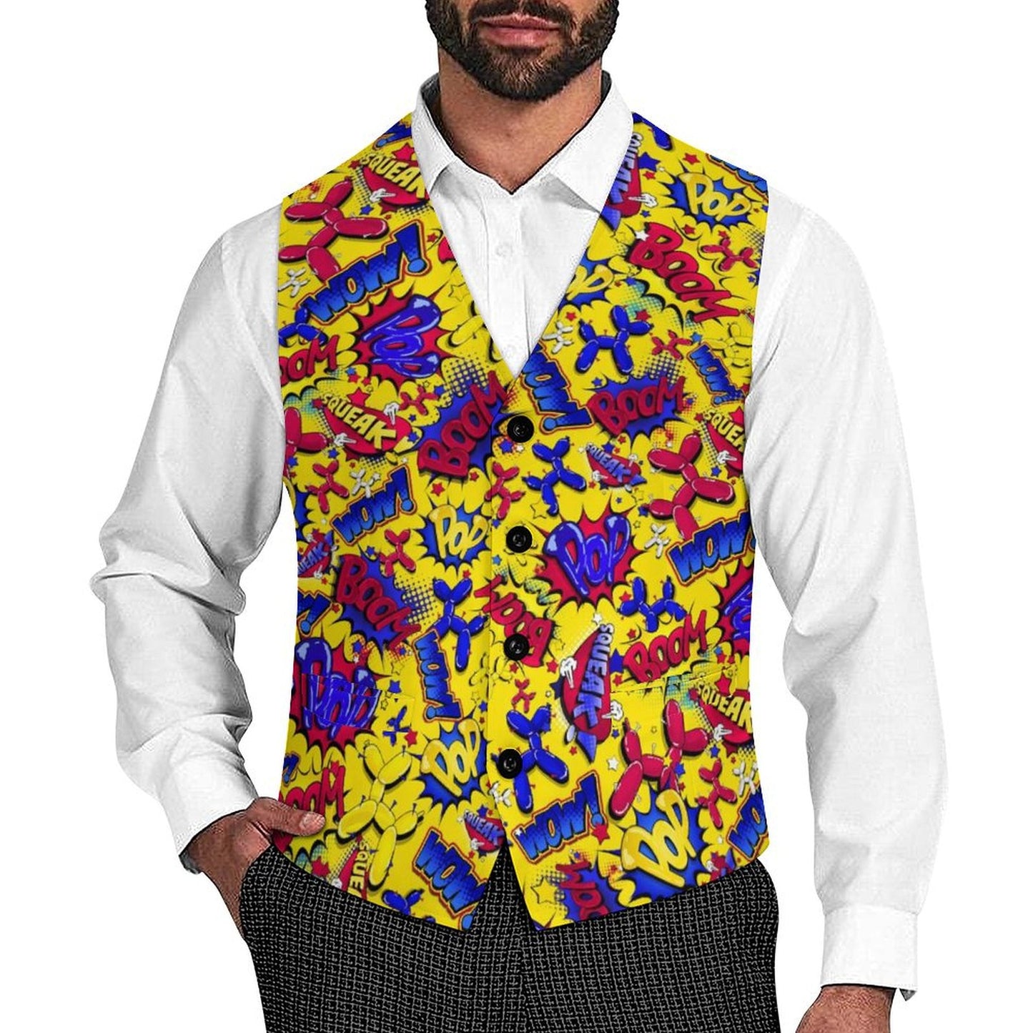 Comic BOOM! Vest for Balloon twisters with pop art balloon animals