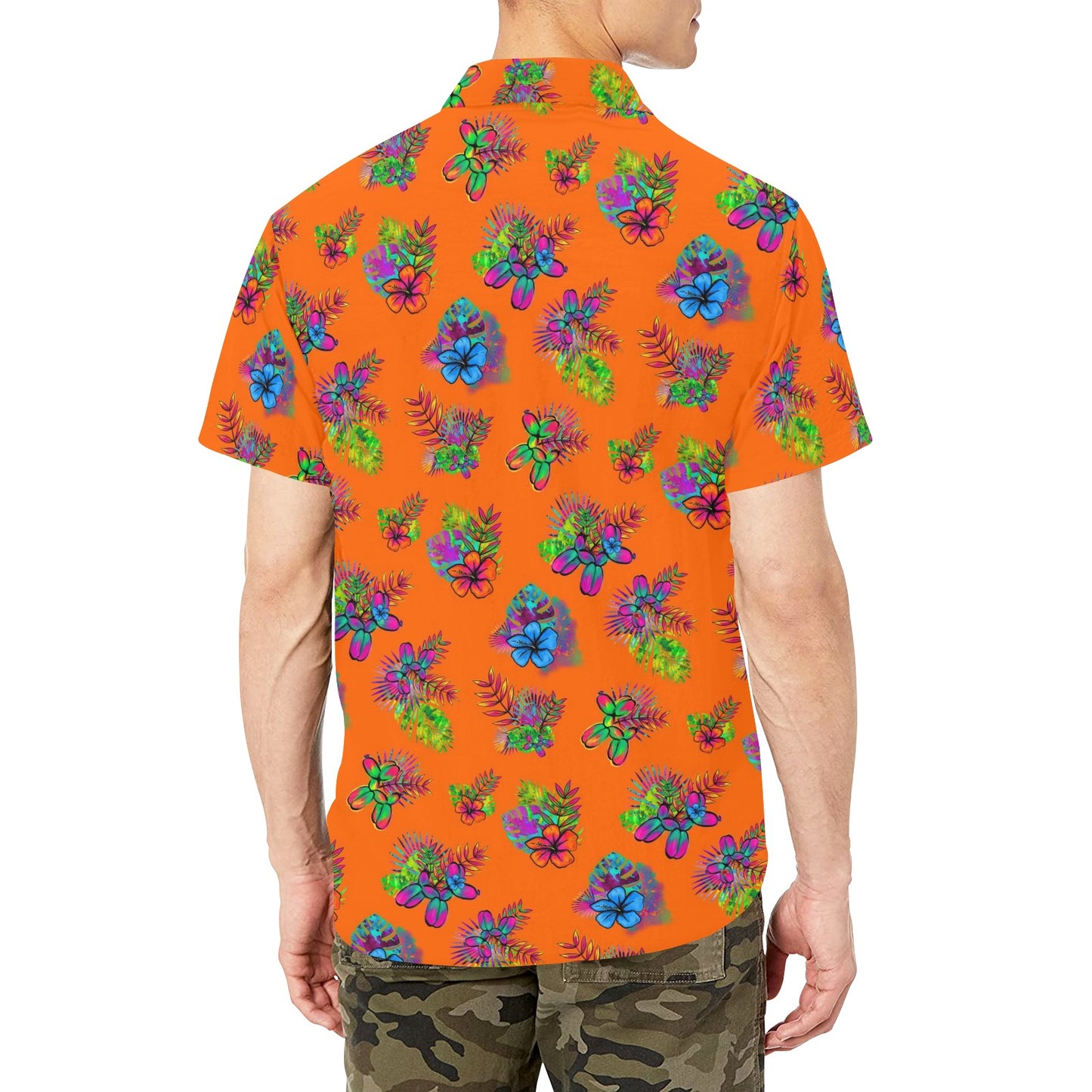 Orange Balloon twister shirt with tropical flowers and balloon dogs