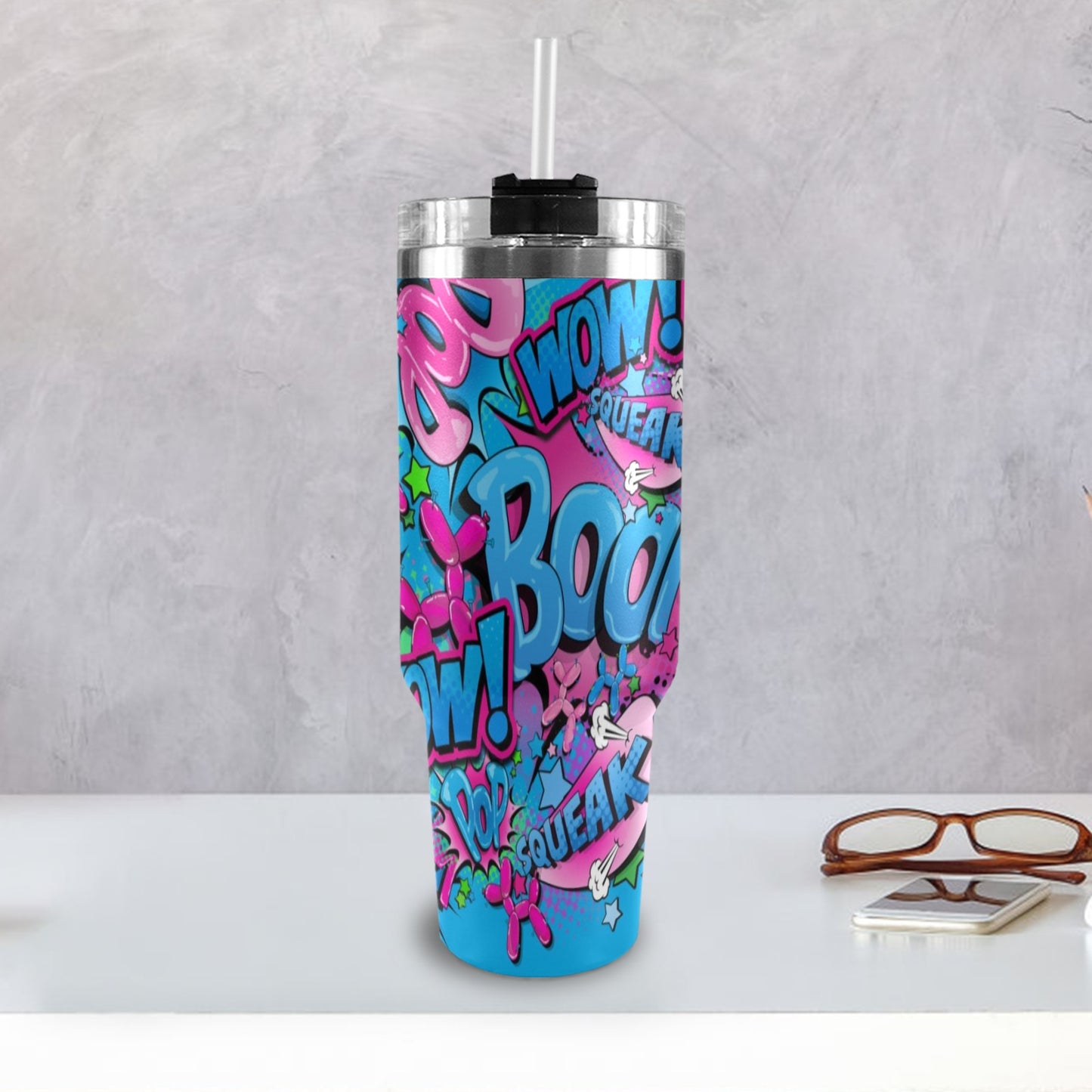 Balloon Twister Tumbler Cup Blue and Pink Pop Art