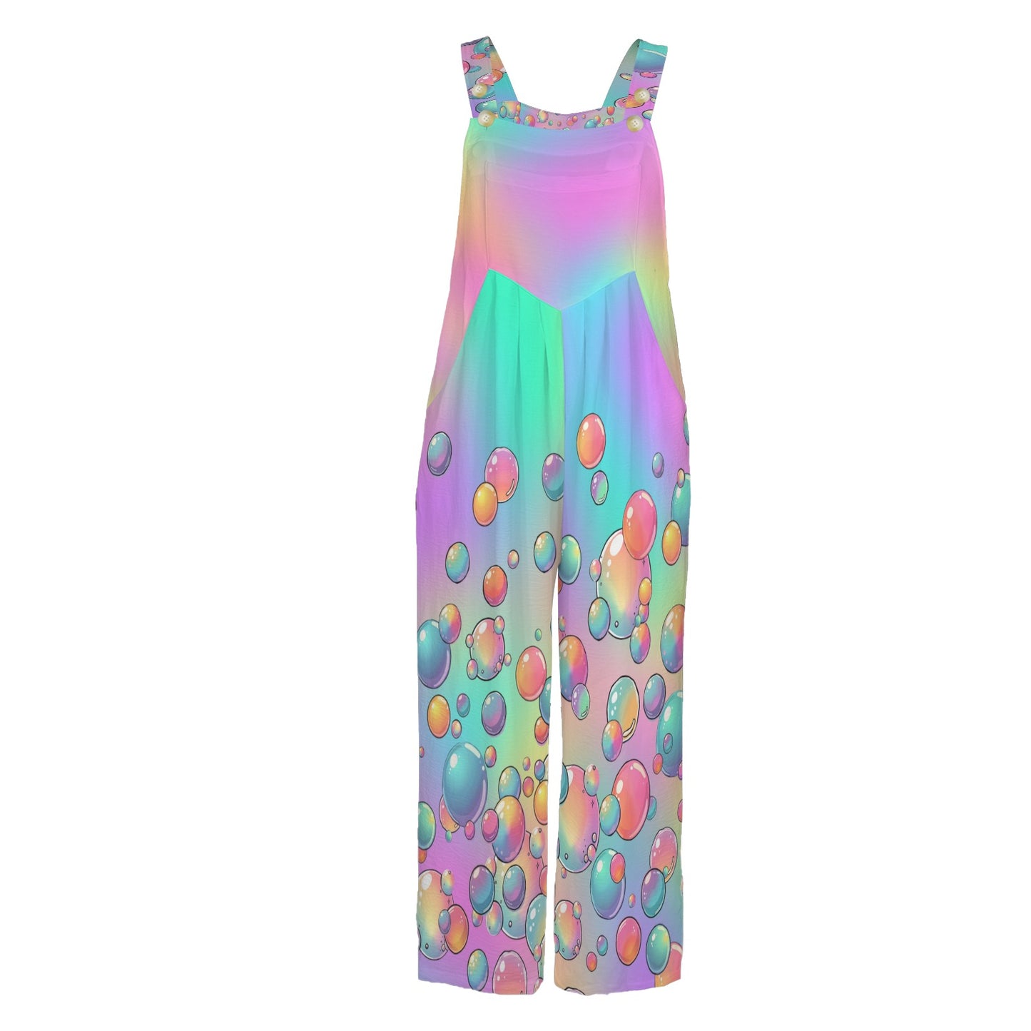 Rainbow overalls with pastel bubbles for kids entertainers