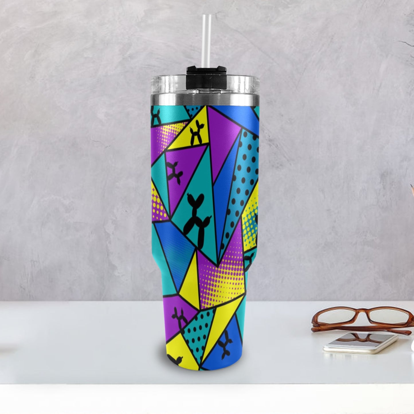 Blue, purple and yellow balloon dog cup for balloon artists