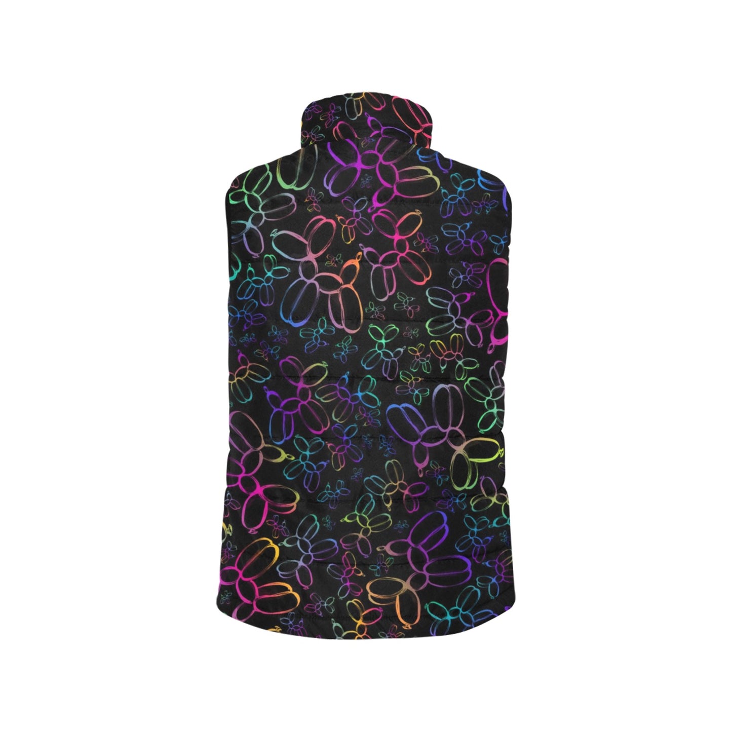 Puffer vest for Balloon Twisters black with colourful balloon dogs