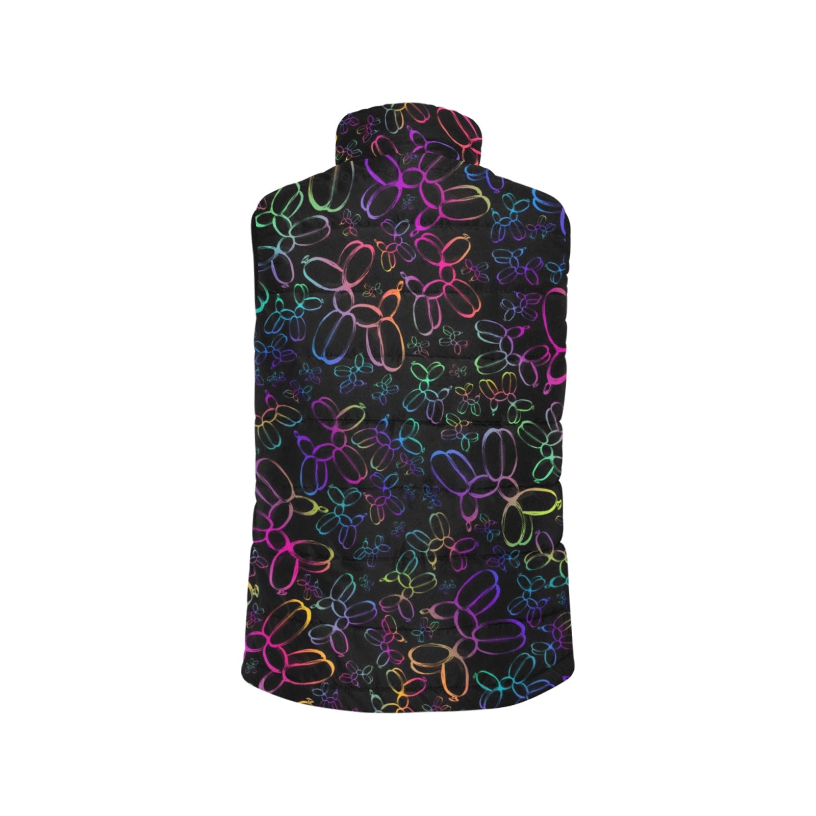 Puffer vest for Balloon Twisters black with colourful balloon dogs