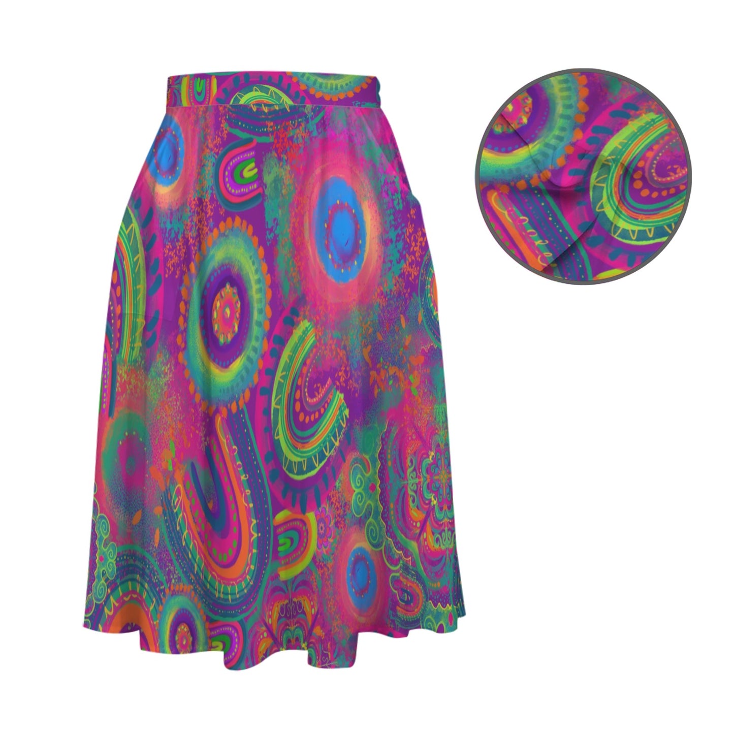 Rainbow Rhapsody - Elastic Waist Midi Skirt with Pockets