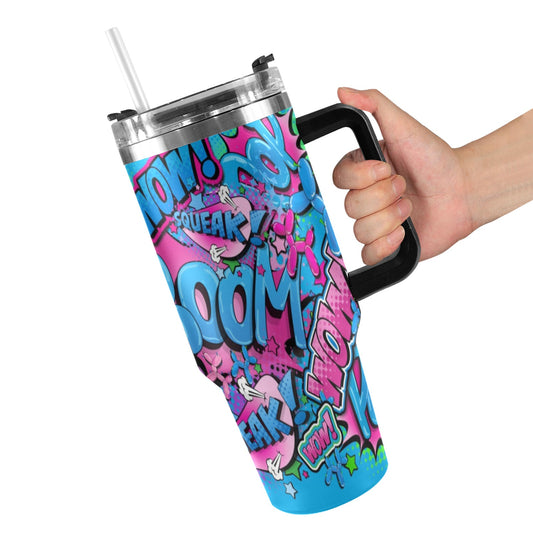 Blue and Pink balloon dog design on a tumbler cup for Balloon twisters
