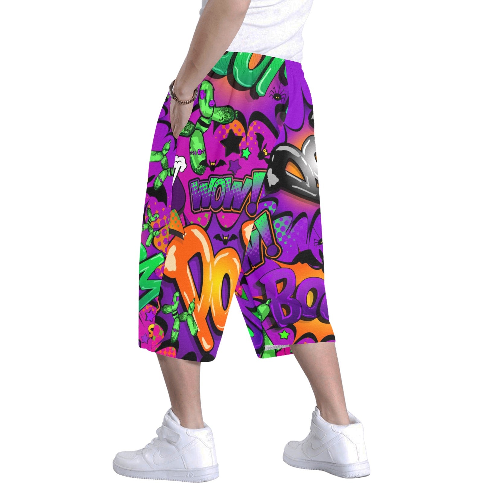 Purple Halloween Shorts with balloon dogs extra long