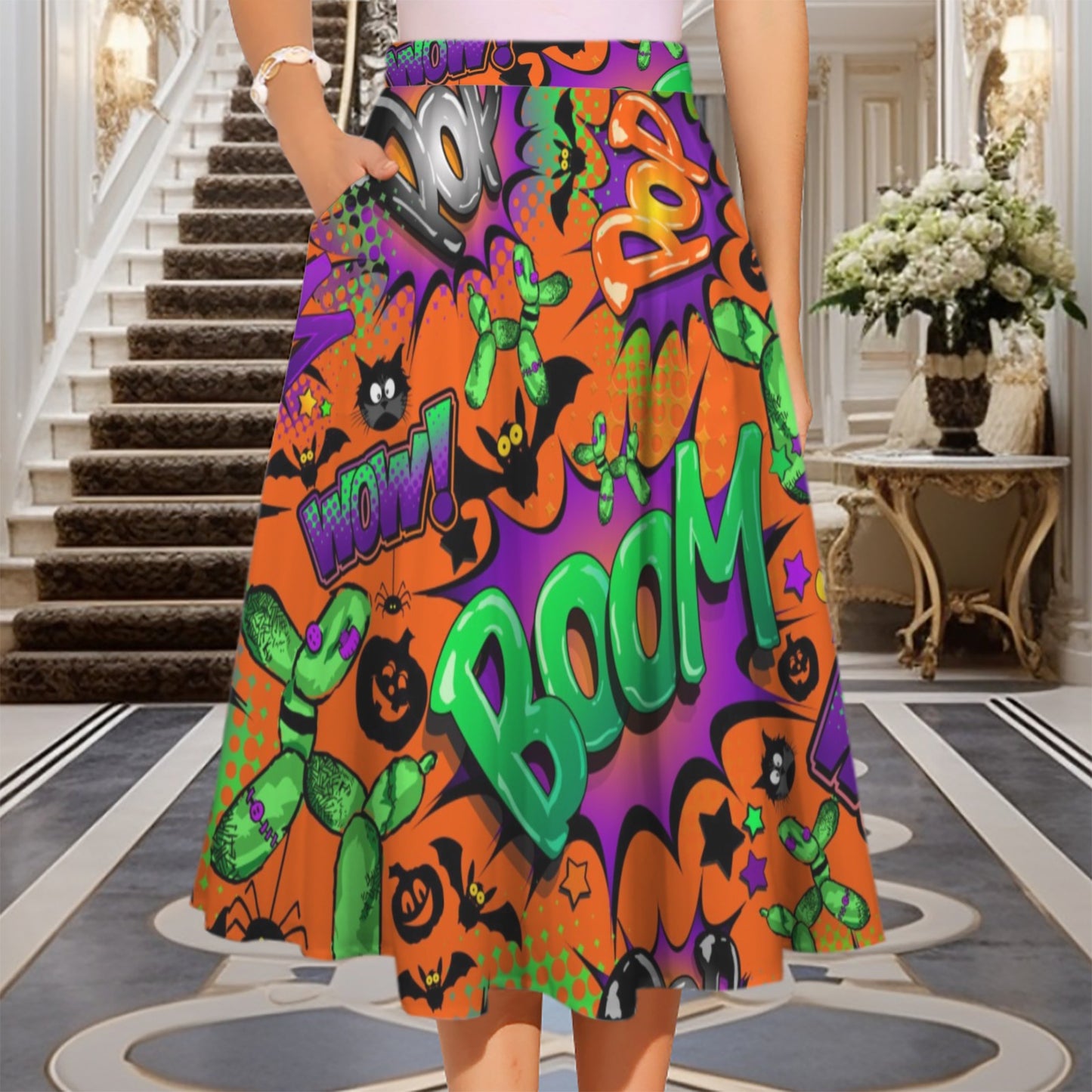 Orange Halloween theme skirt for balloon twisting and party entertainers