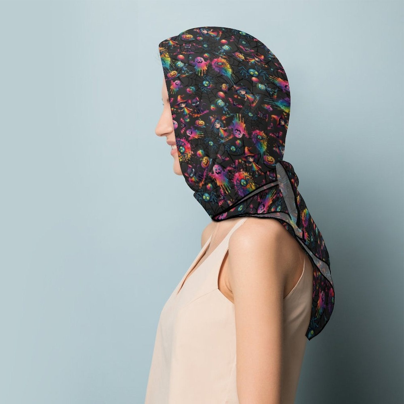 Black scarf with cute Halloween Character designs