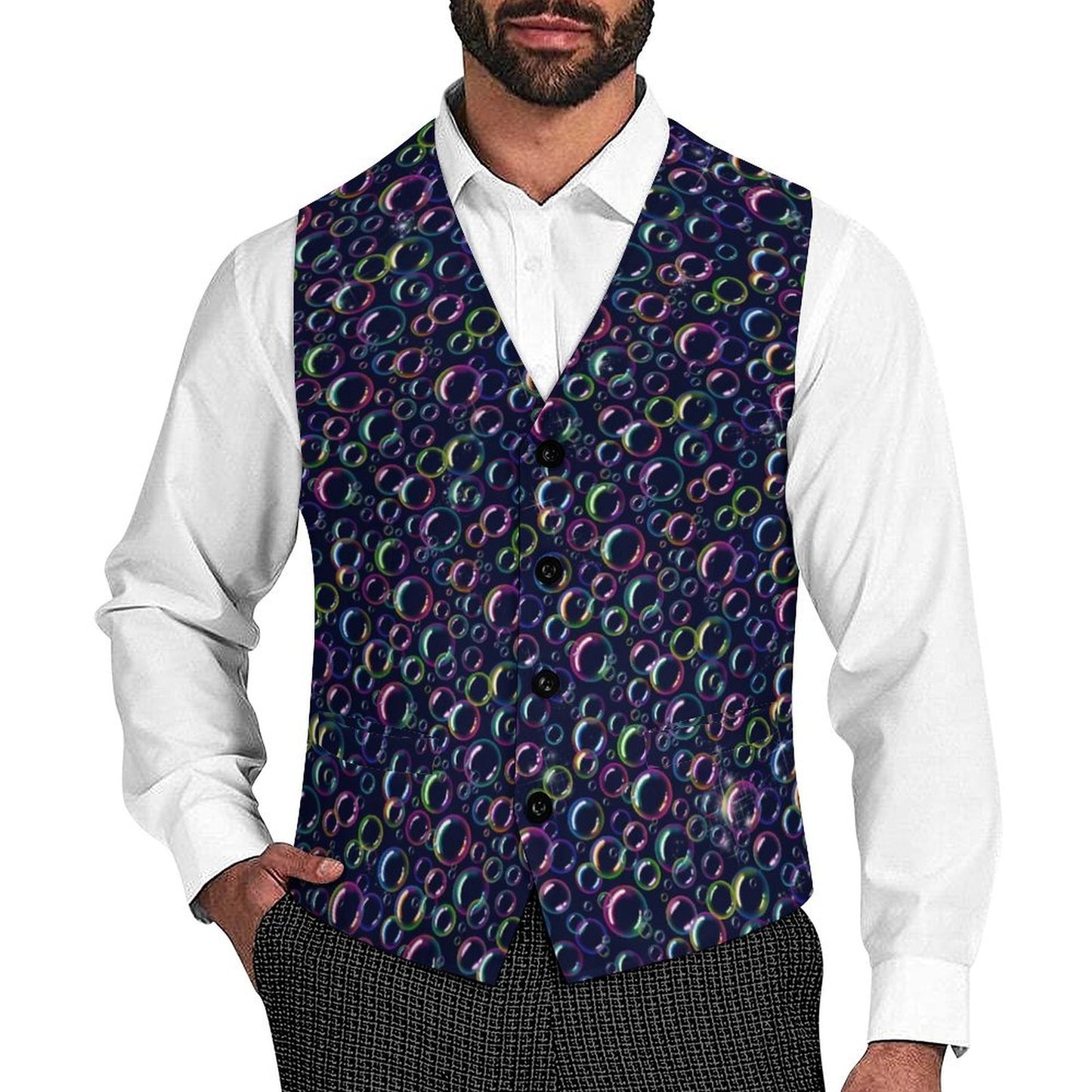 Vest for bubble artists with colourful bubbles on navy