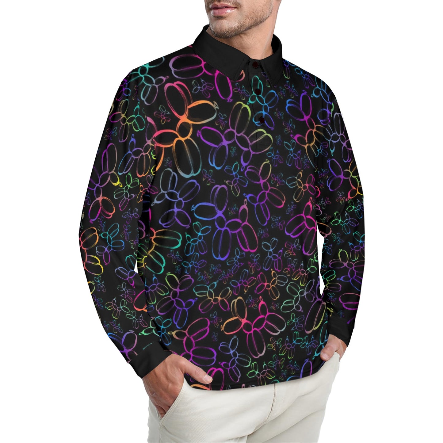 Colourful Balloon dog long sleeve polo shirt for balloon twisters