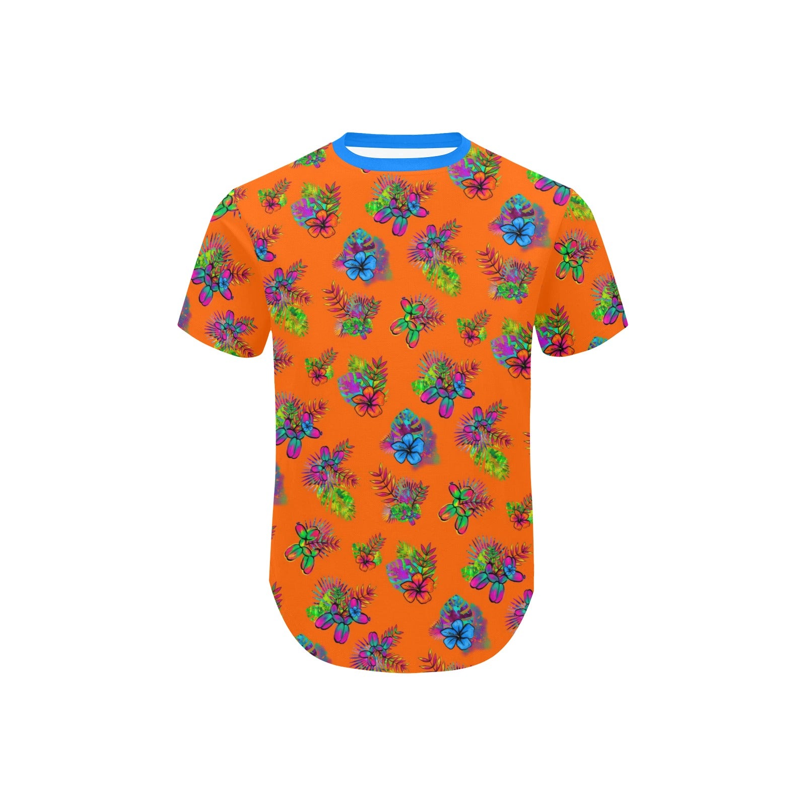 Orange Balloon artist shirt with tropical flowers and balloon dogs