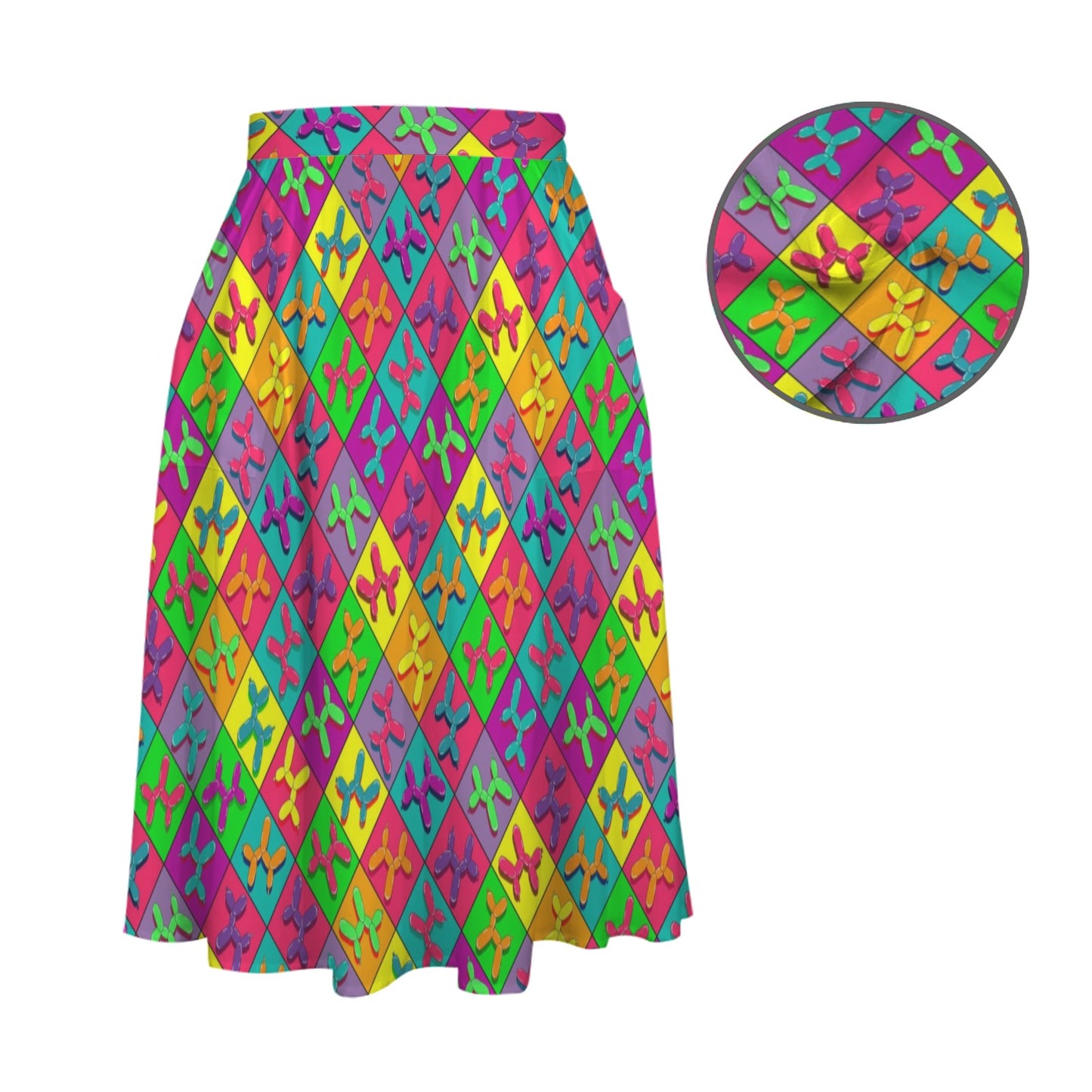 Balloon twisting skirt with colourful balloon dogs