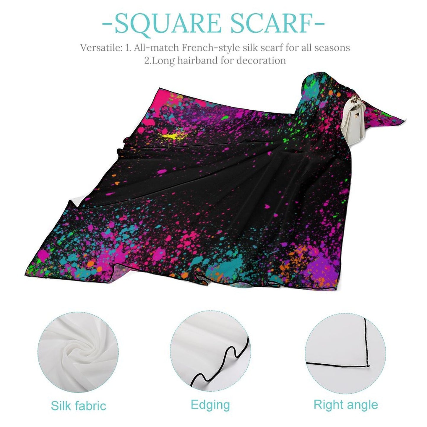 Black scarf with colourful paint splatter