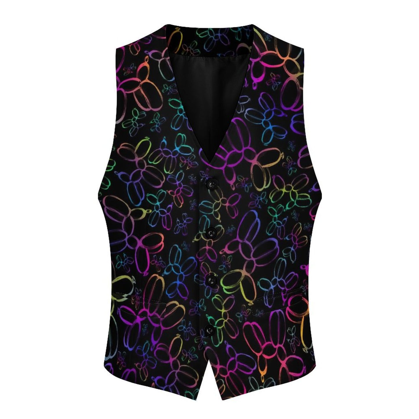 Black waistcoat with colourful balloon dogs