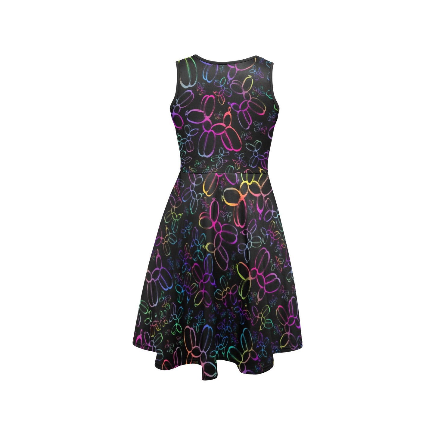 Fun Colourful Balloon dog print on a black dress