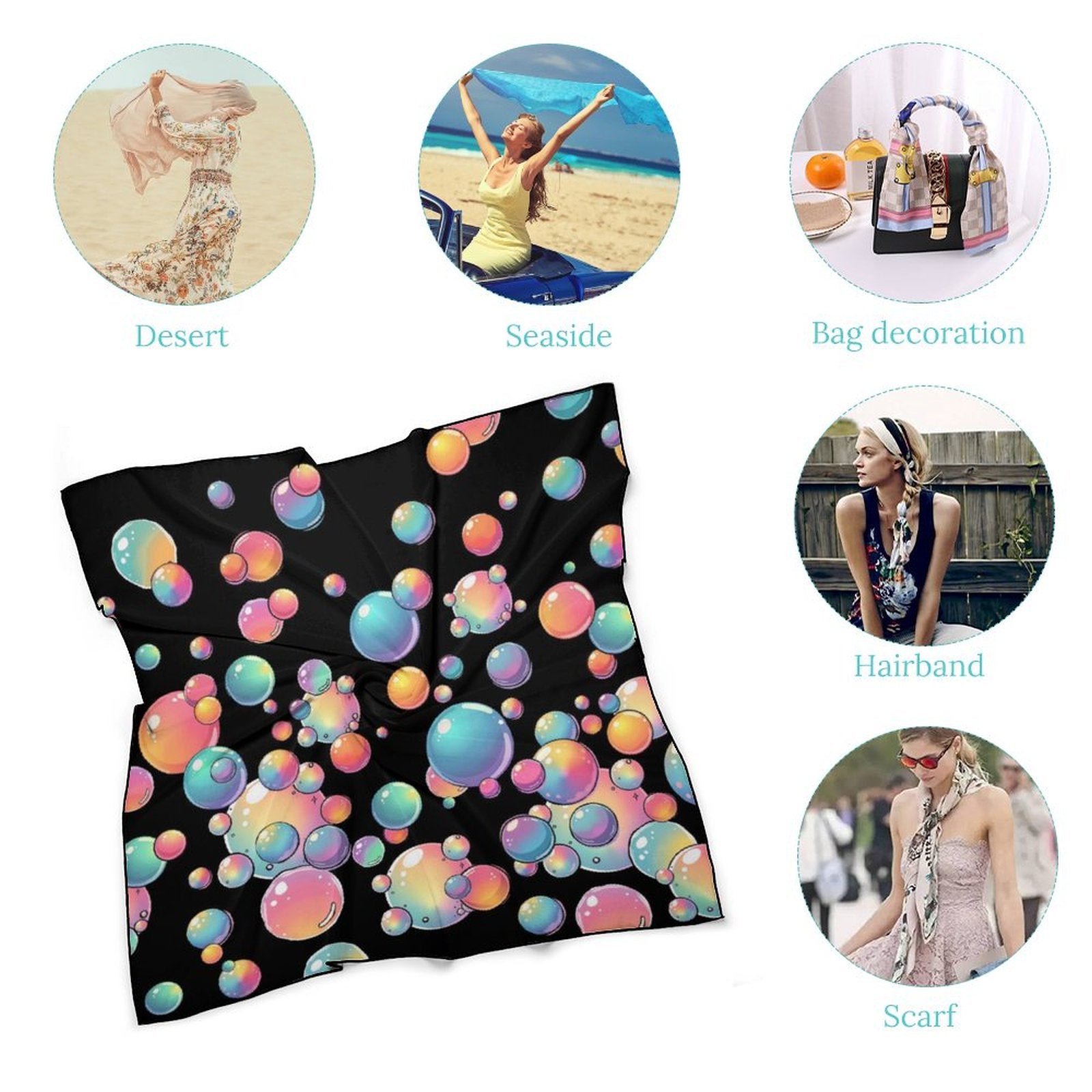 Colourful Bubbles on black scarf for bubble artists and face painters