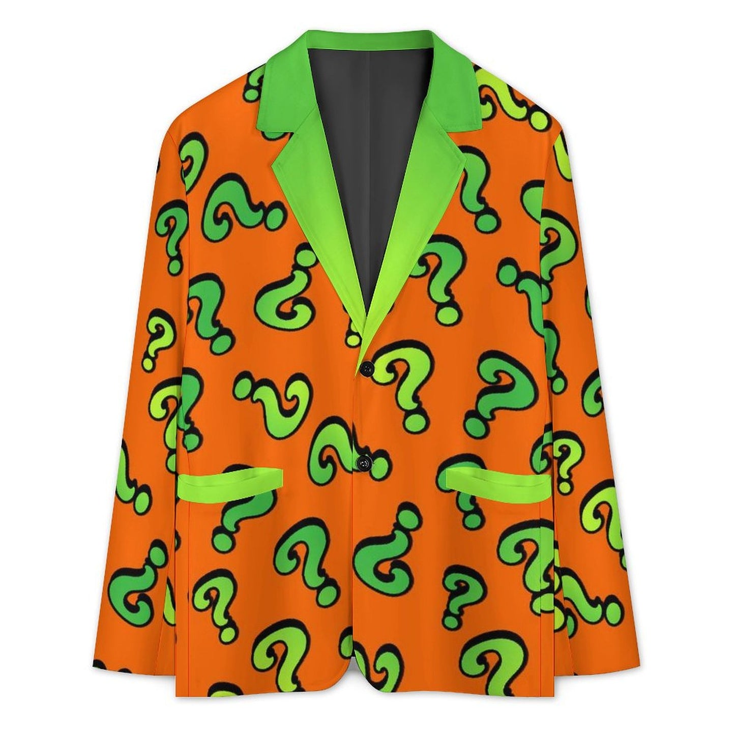 Orange blazer with green question marks for magicians and entertainers