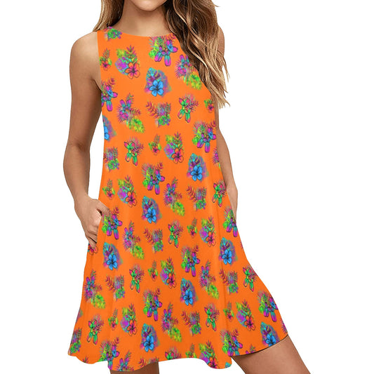 Orange balloon twister dress with pockets