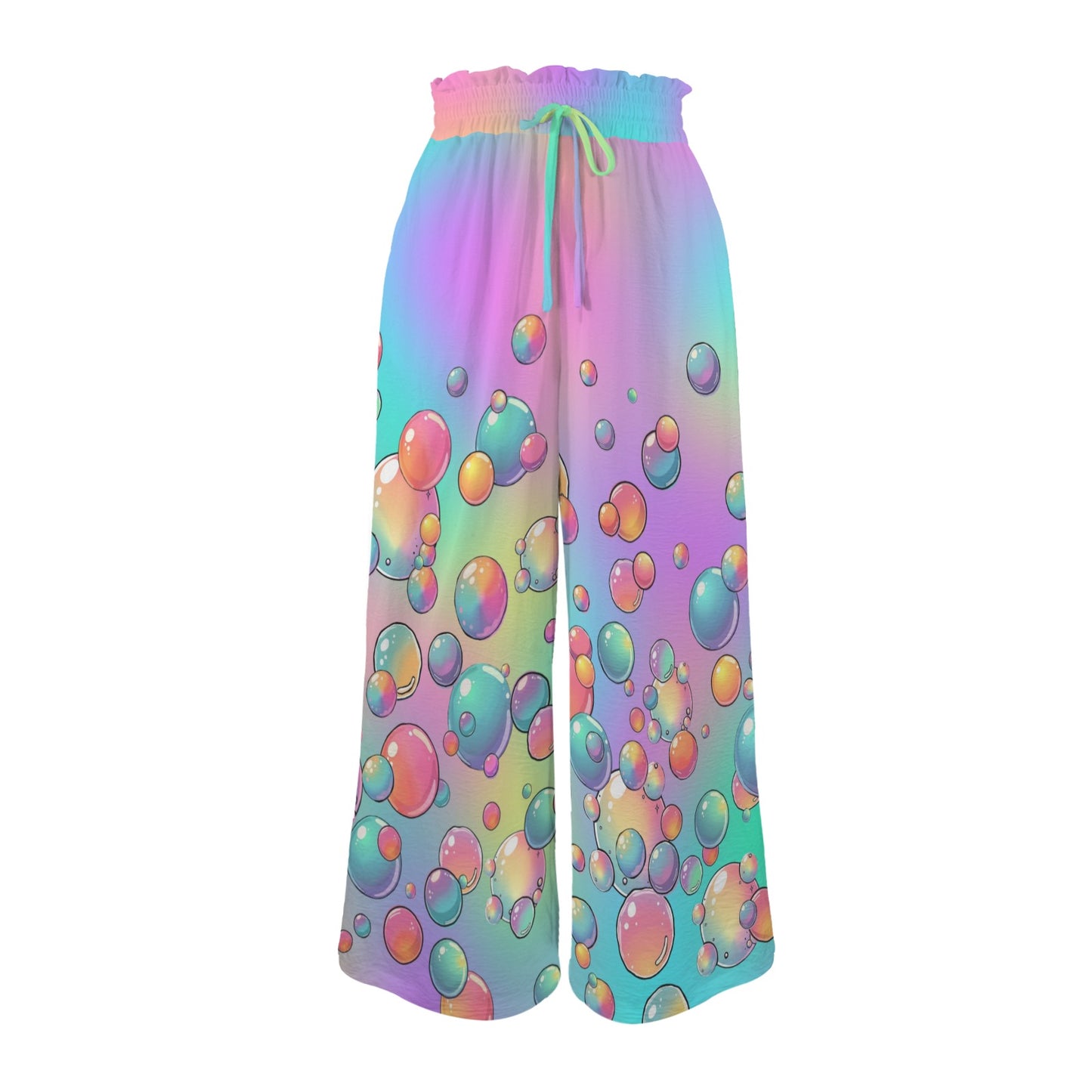 Bubble artists wide leg pants with pastel rainbow bubble design
