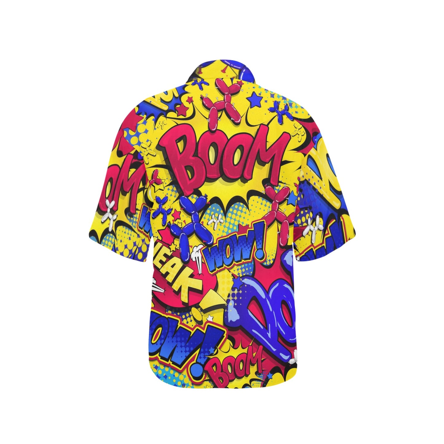 Hawaiian Shirt for Balloon Twisting Women - Yellow, blue and Red Comic book design