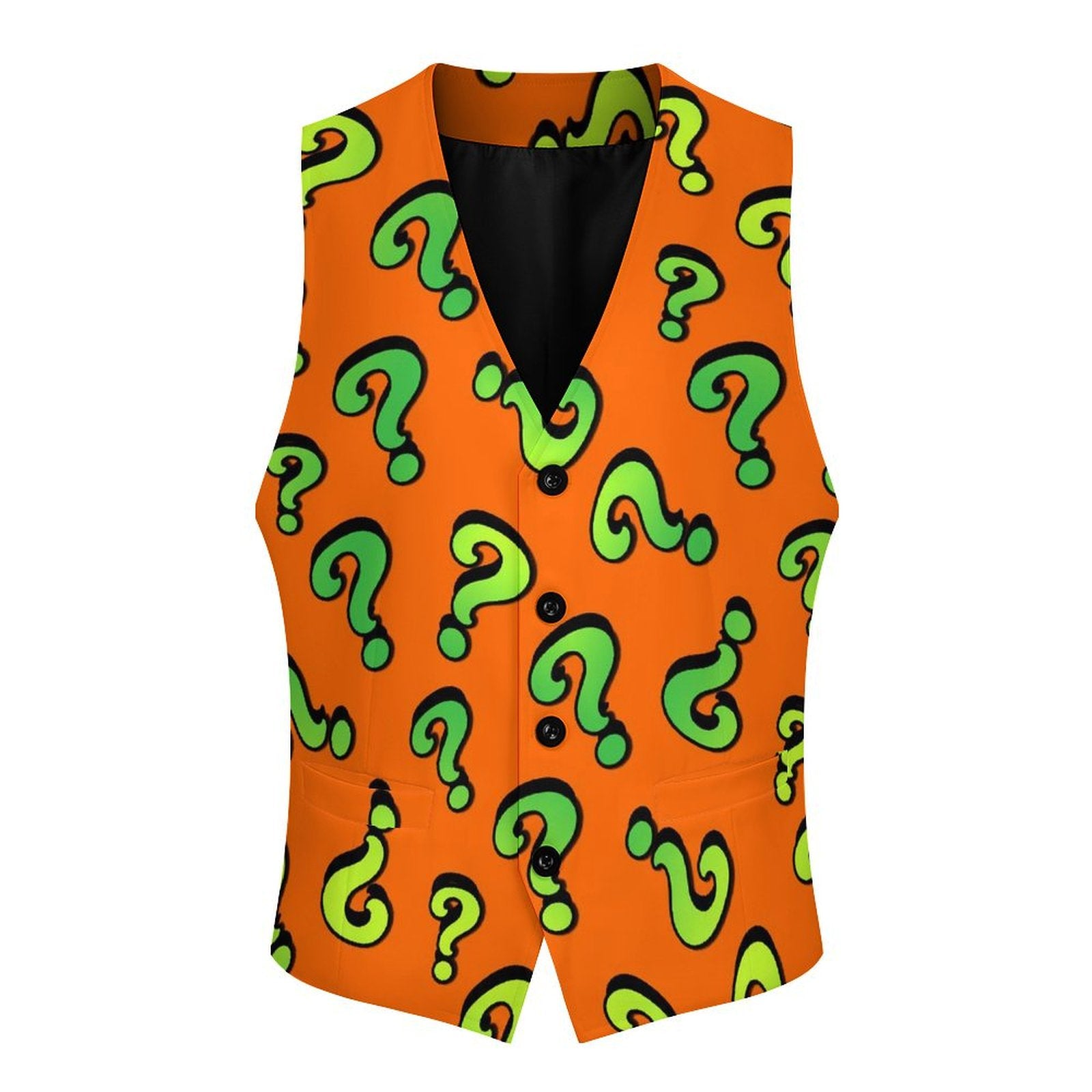 Orange vest with green question mark pattern for Magicians and entertainers