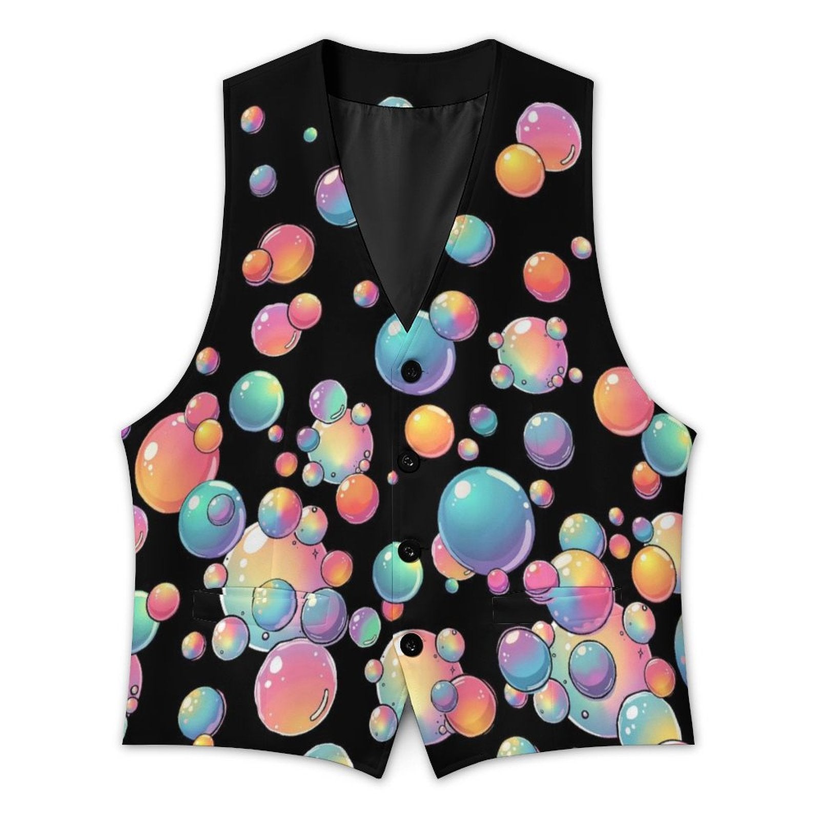 Vest with colorful bubble pattern on a black background