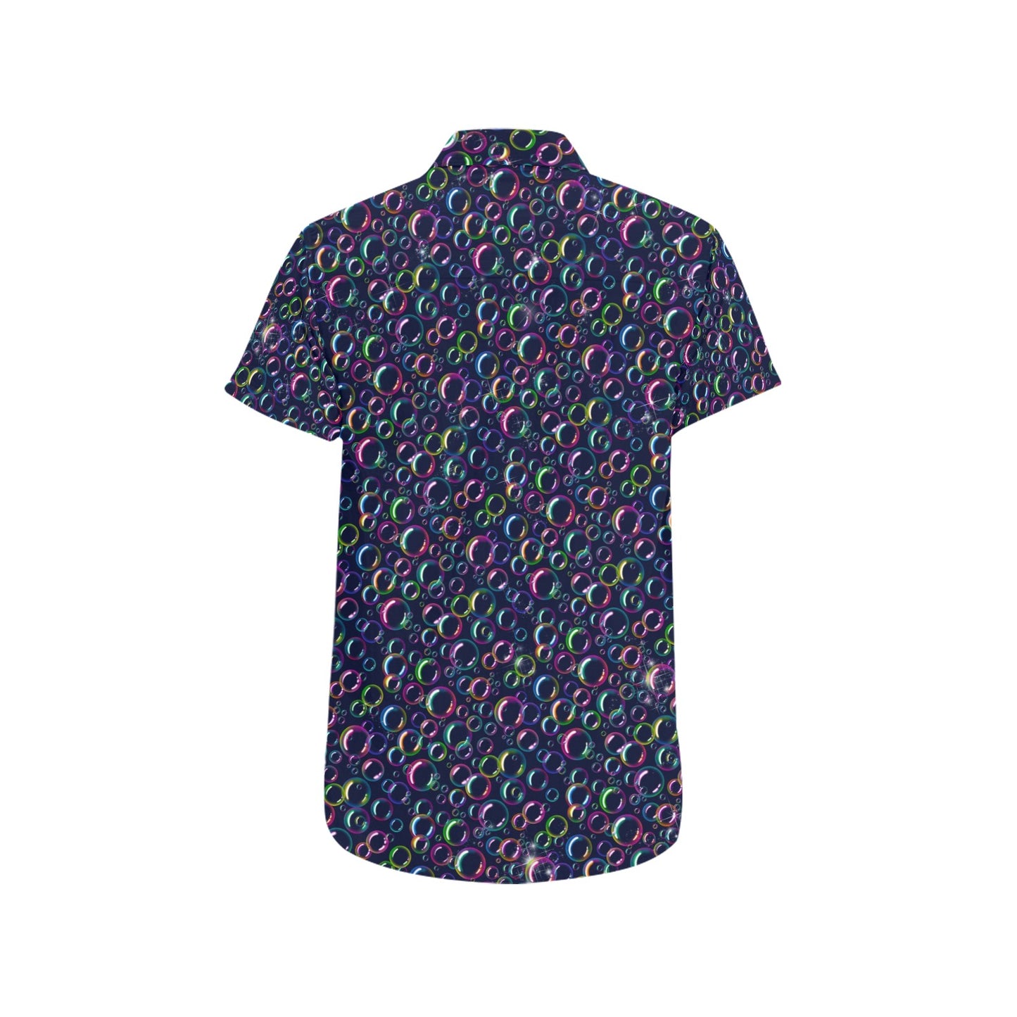 Rainbow bubbles on navy shirt with pocket for bubble artist