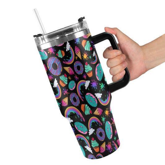 40 Oz Tumbler with Rainbows and Cupcakes