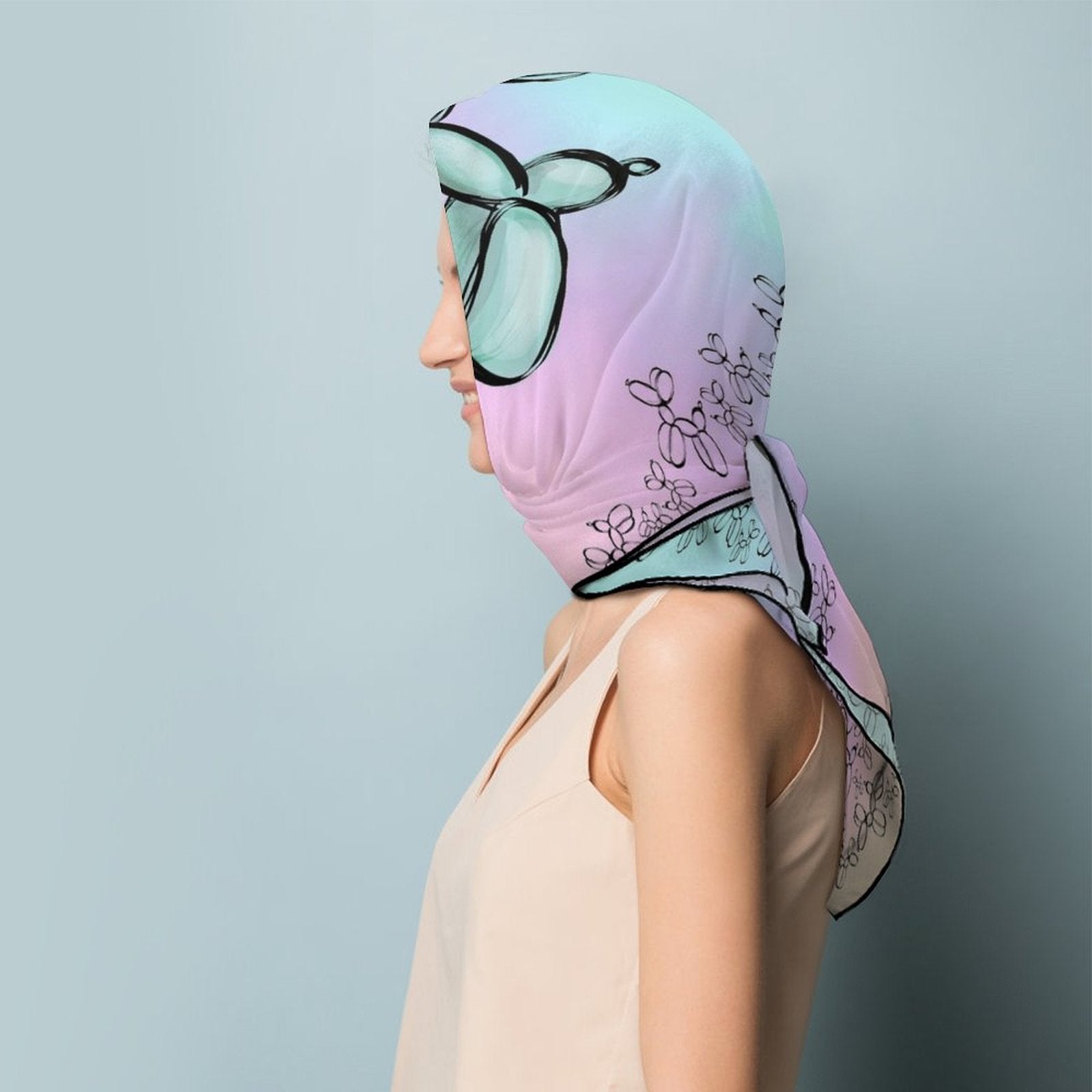 Pink and Blue pastel scarf with balloon animal design