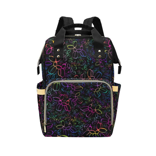 Black backpack with colourful balloon dogs design for balloon twisters