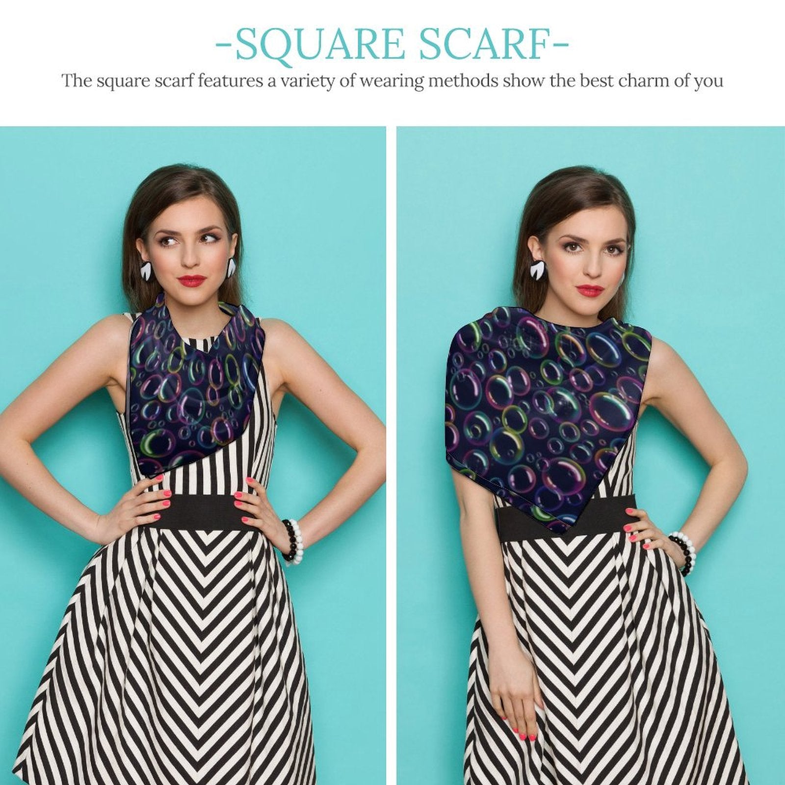 Navy scarf with colourful bubble design