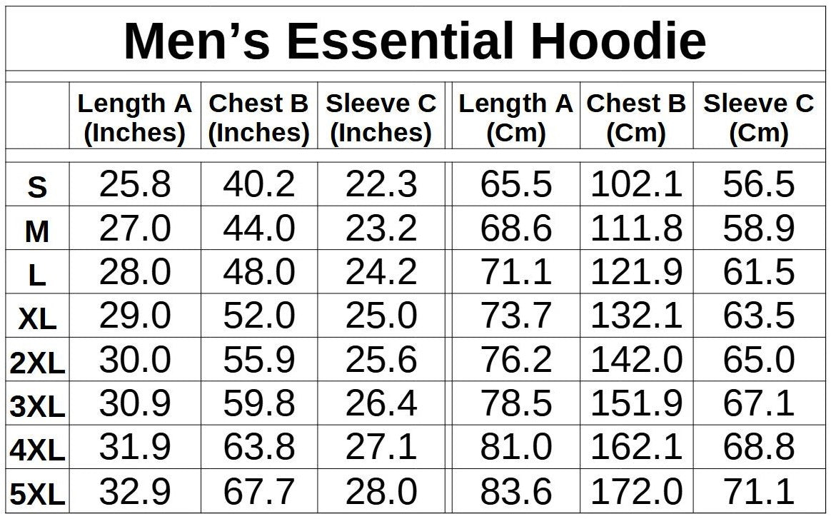 Men's Hoodie Sizing guide