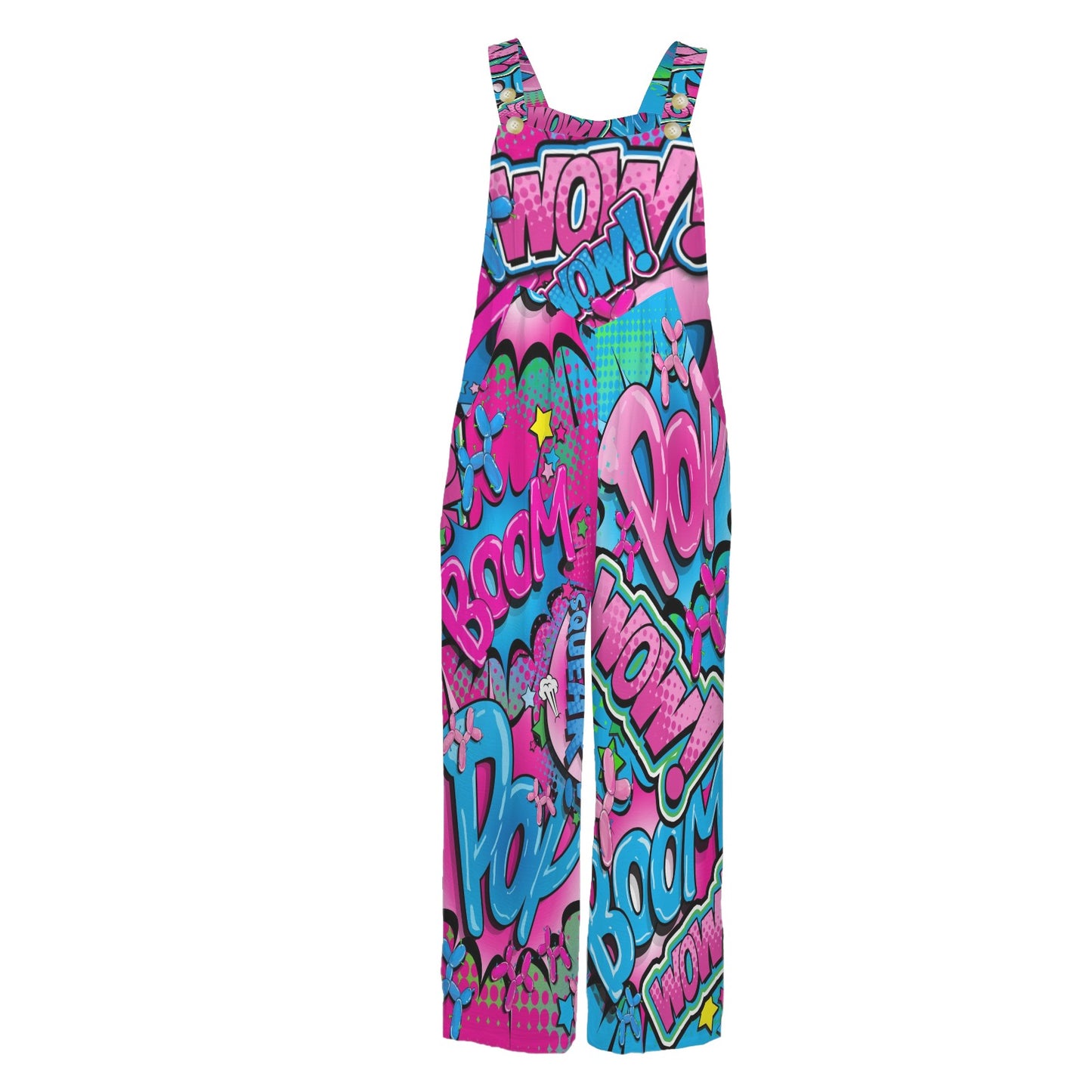 Balloon twisting overalls in pink and blue