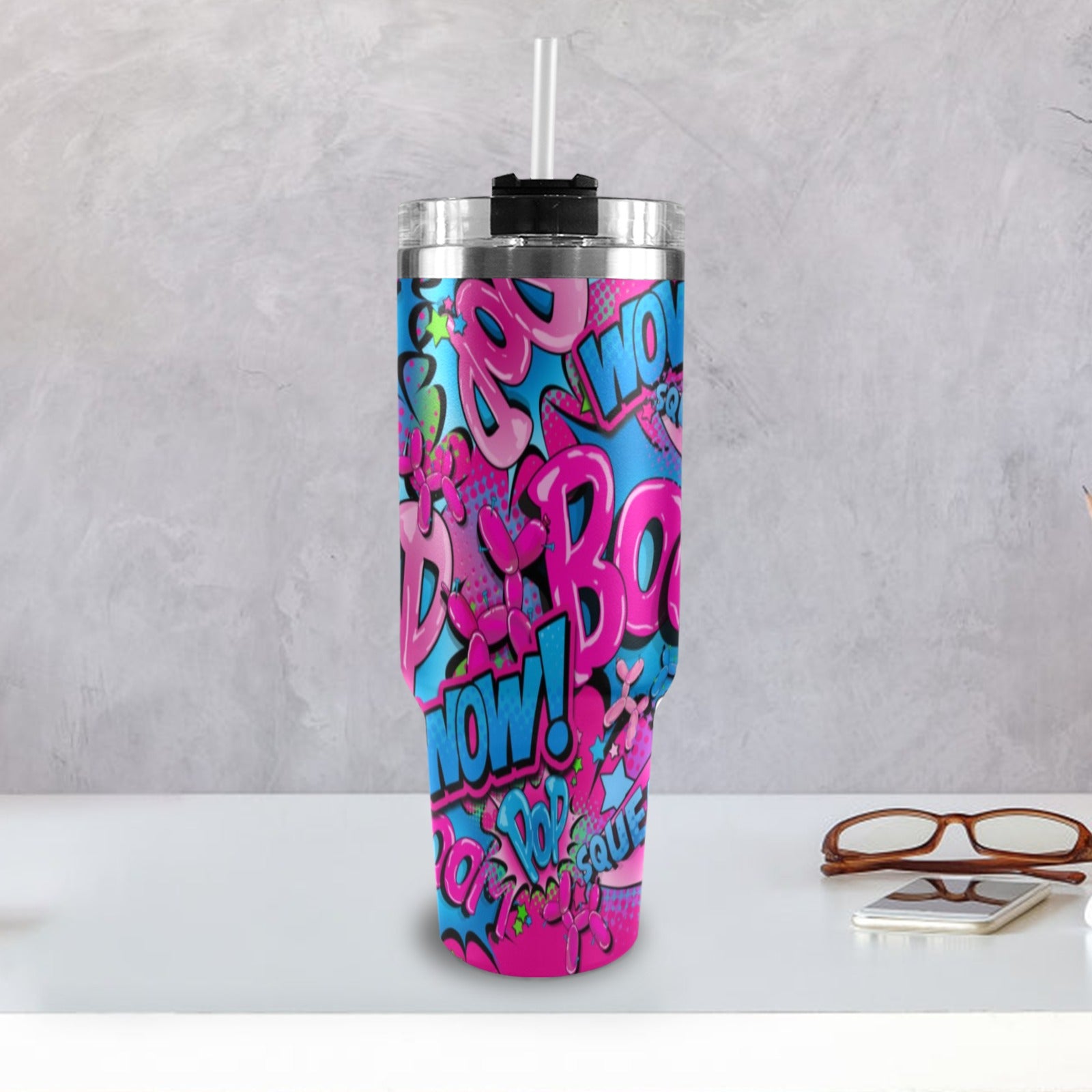 Pop art Pink and Blue Cup for balloon artists and face painters