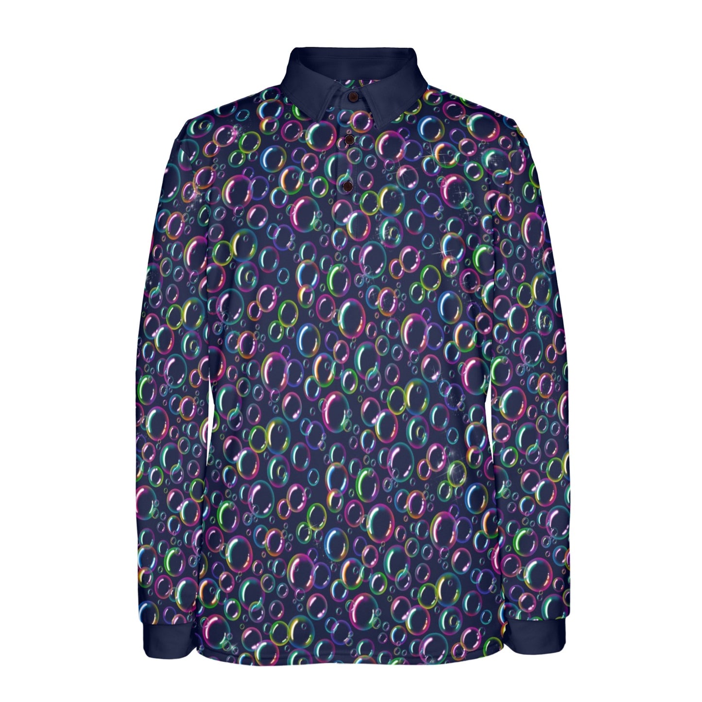 Rainbow Bubbles on long sleeve polo shirt