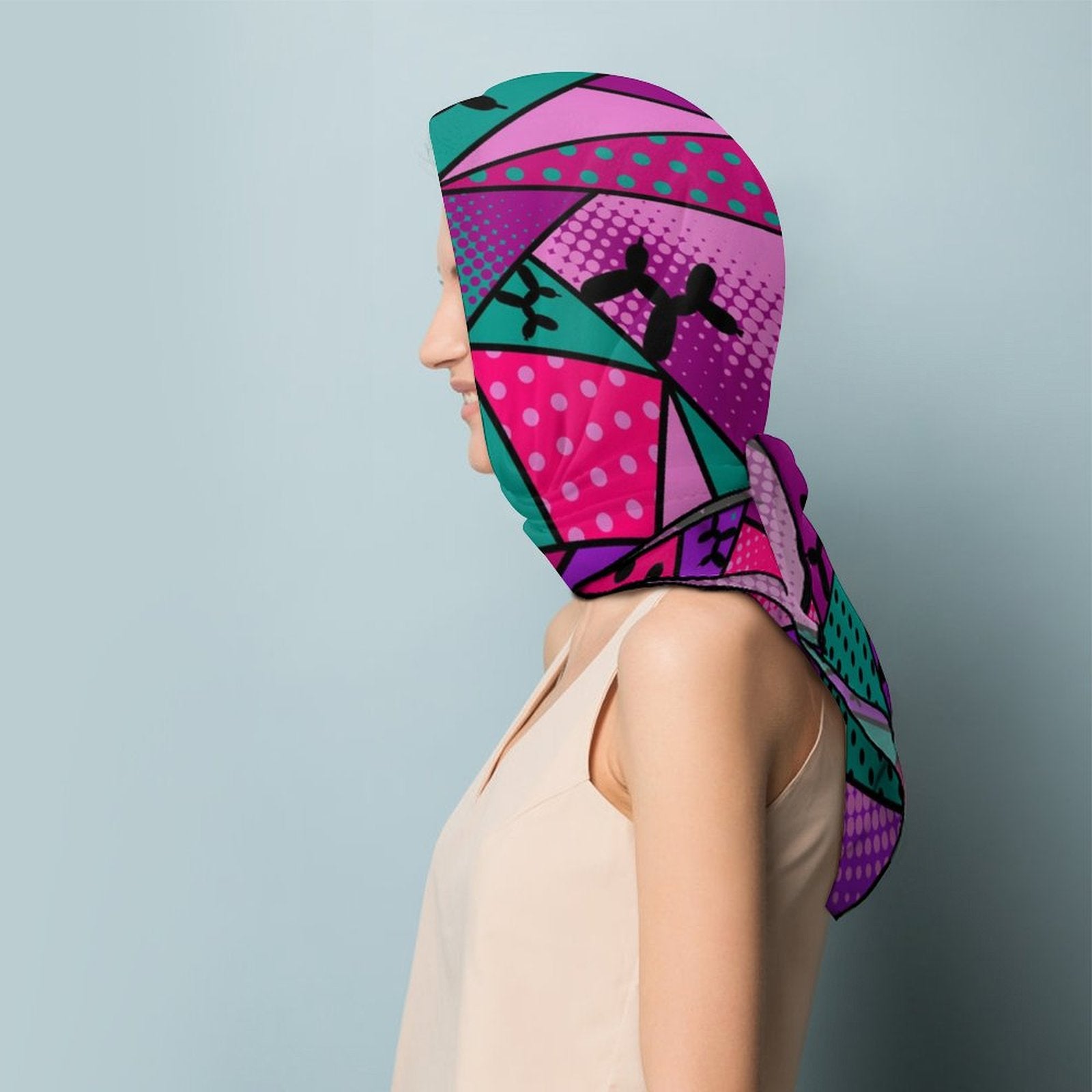 pink, purple and teal scarf for balloon artists