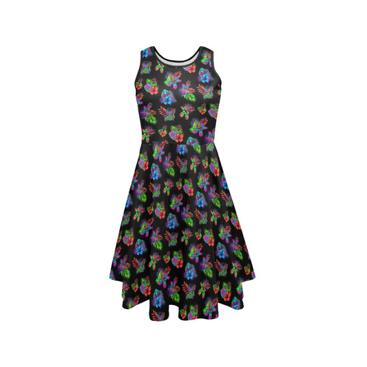 Tropical Balloon dogs and flowers on black dress