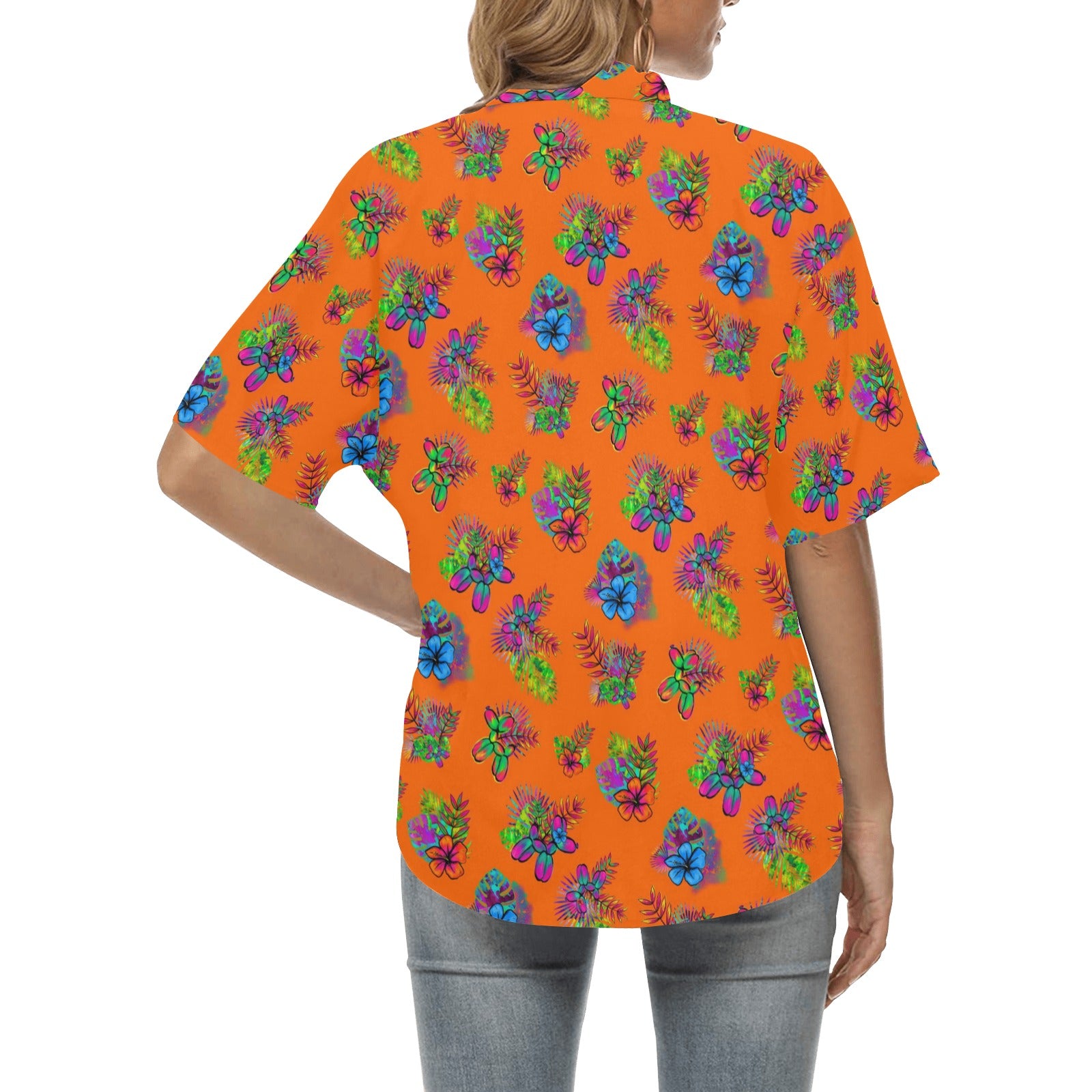 Balloon Dog Hawaiian Shirt with flowers on Orange