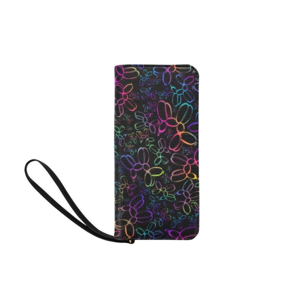 Black purse with colourful balloon dog design