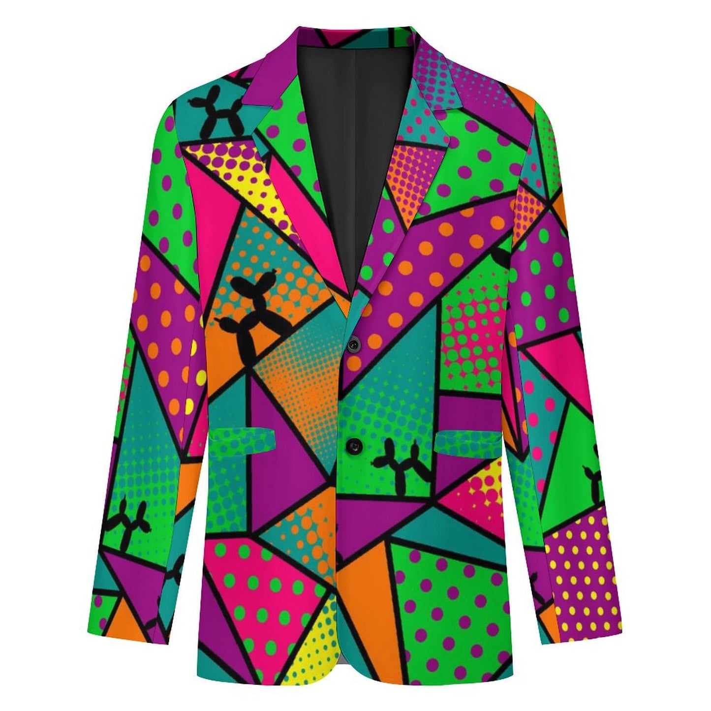 Suit jacket for balloon twisting green, purple, orange with balloon dogs