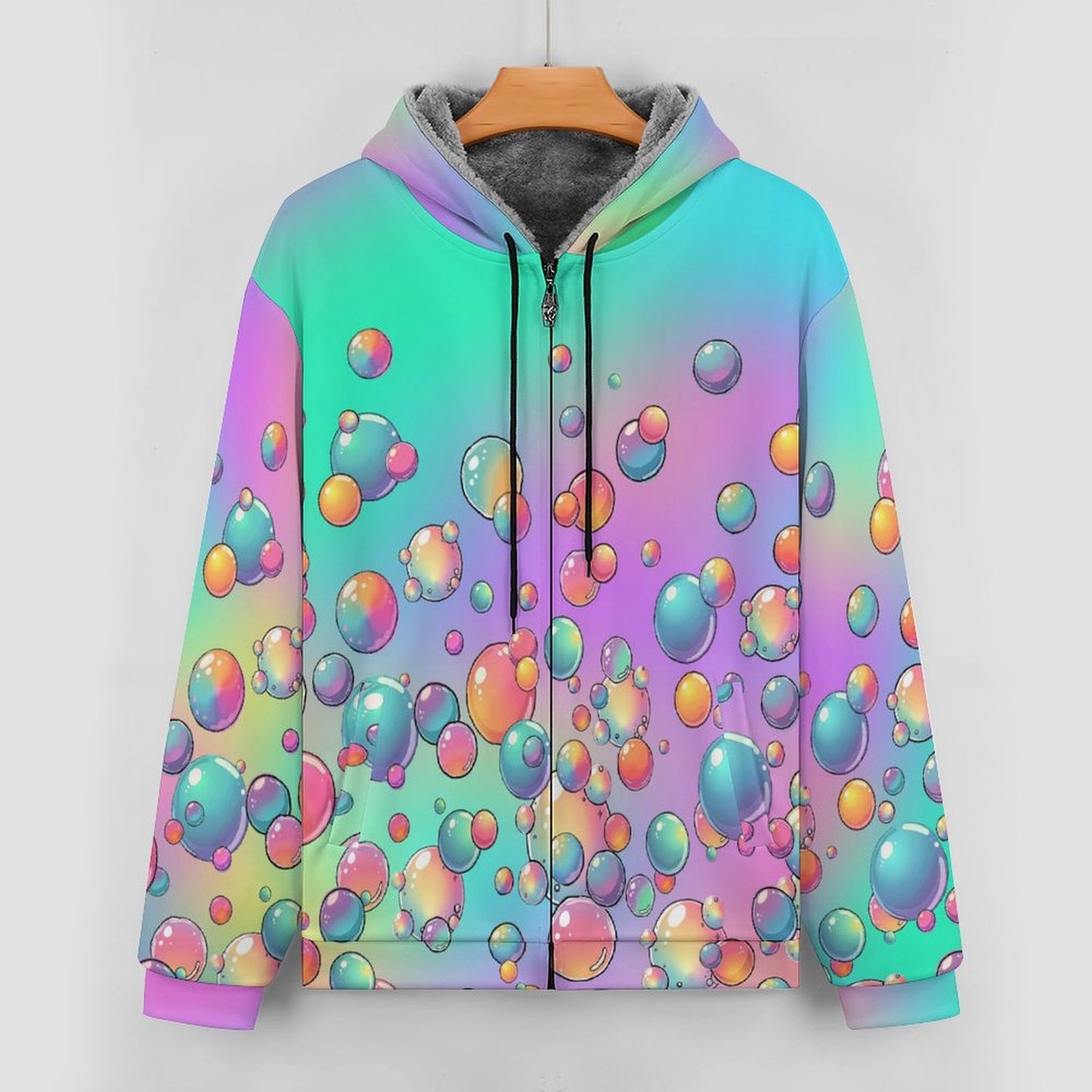 Colorful hoodie with bubble pattern on a white background