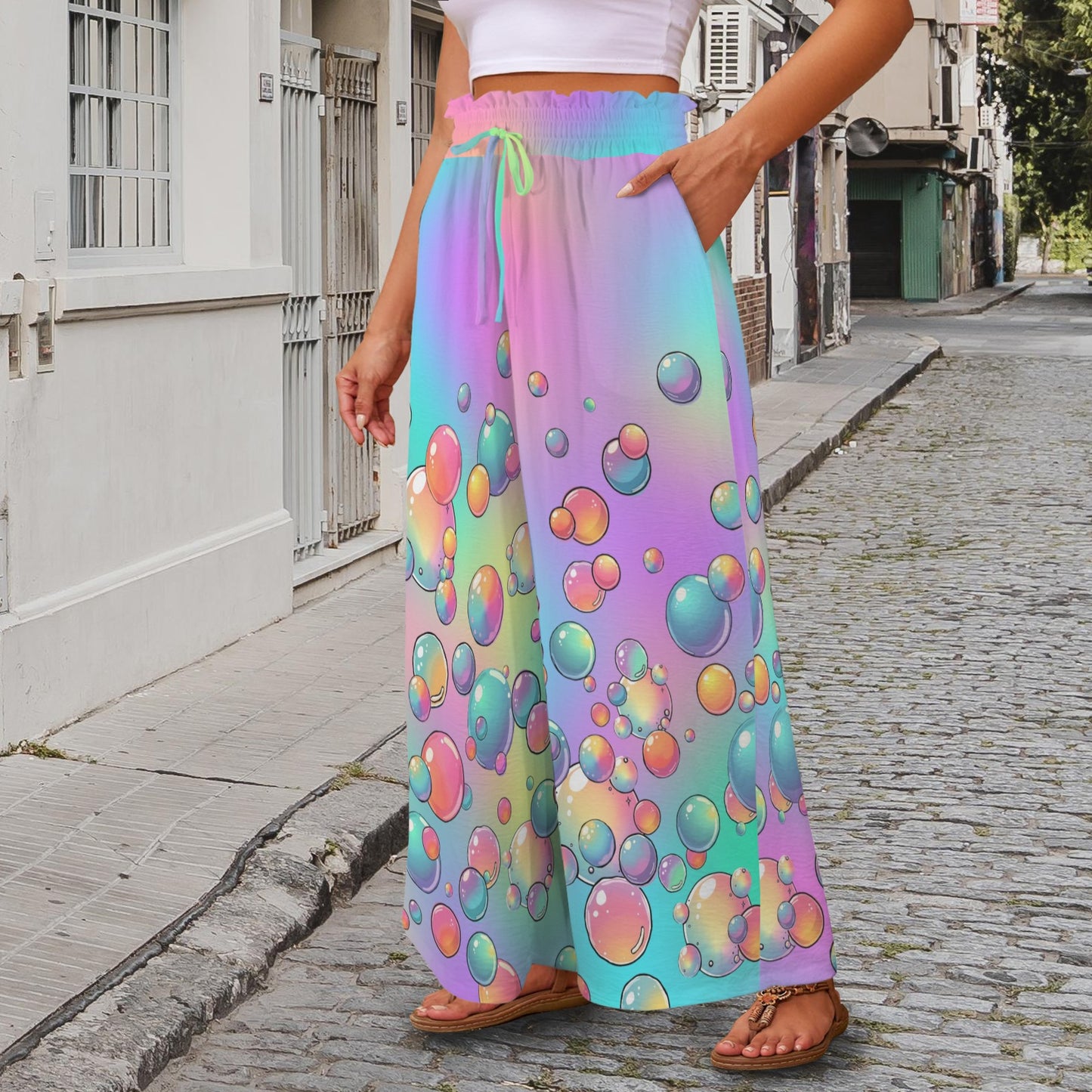 Colourful Bubble pattern wide leg pants for bubble artists