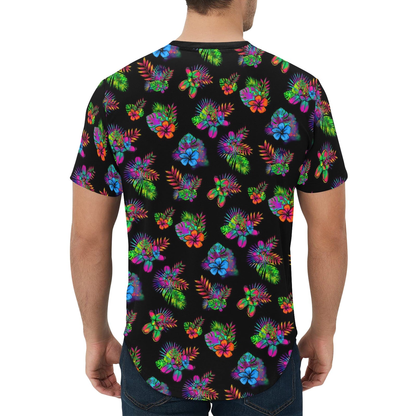 Black -Shirt with tropical balloon dog design for balloon artists