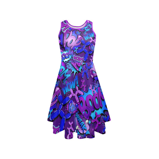 Blue and purple dress for balloon twisting with balloon dogs