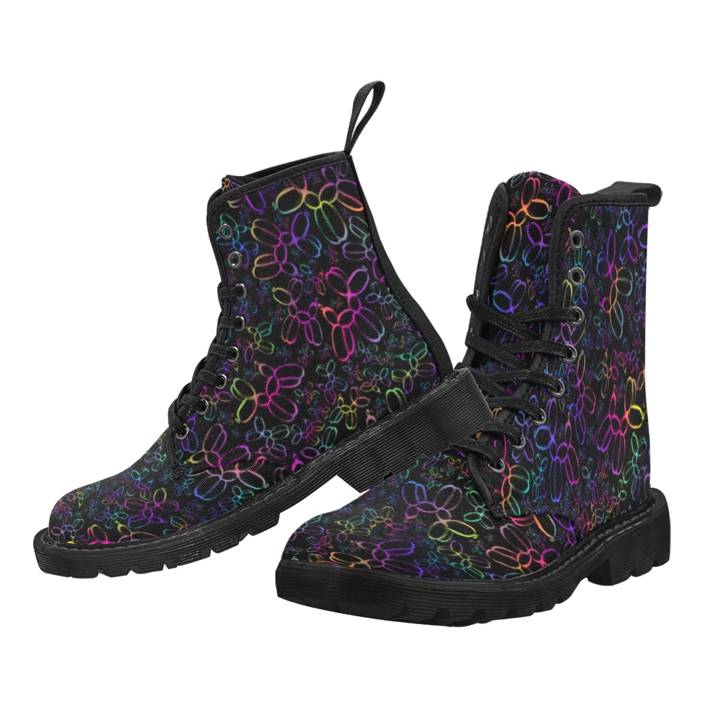 Black Boots with colourful balloon dog designs