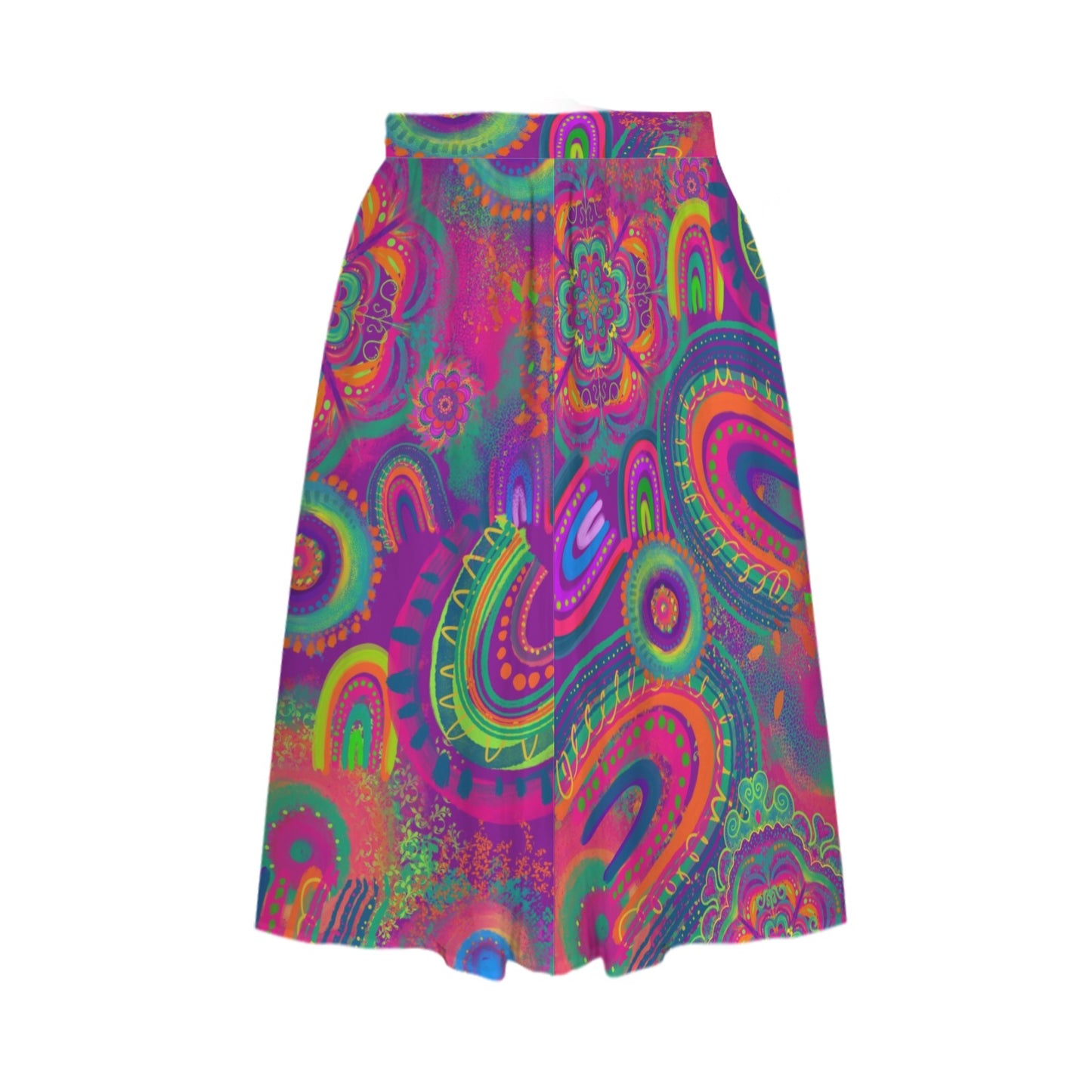 Rainbow Rhapsody - Elastic Waist Midi Skirt with Pockets