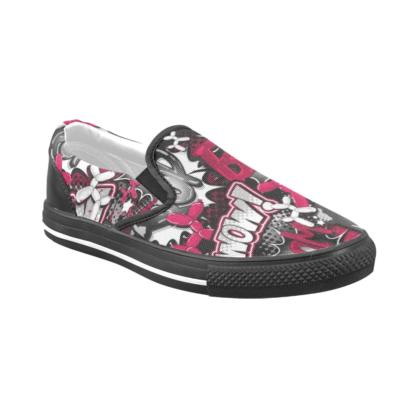 Red and Black slip on shoes for face painters, bubble artist and balloon twisters