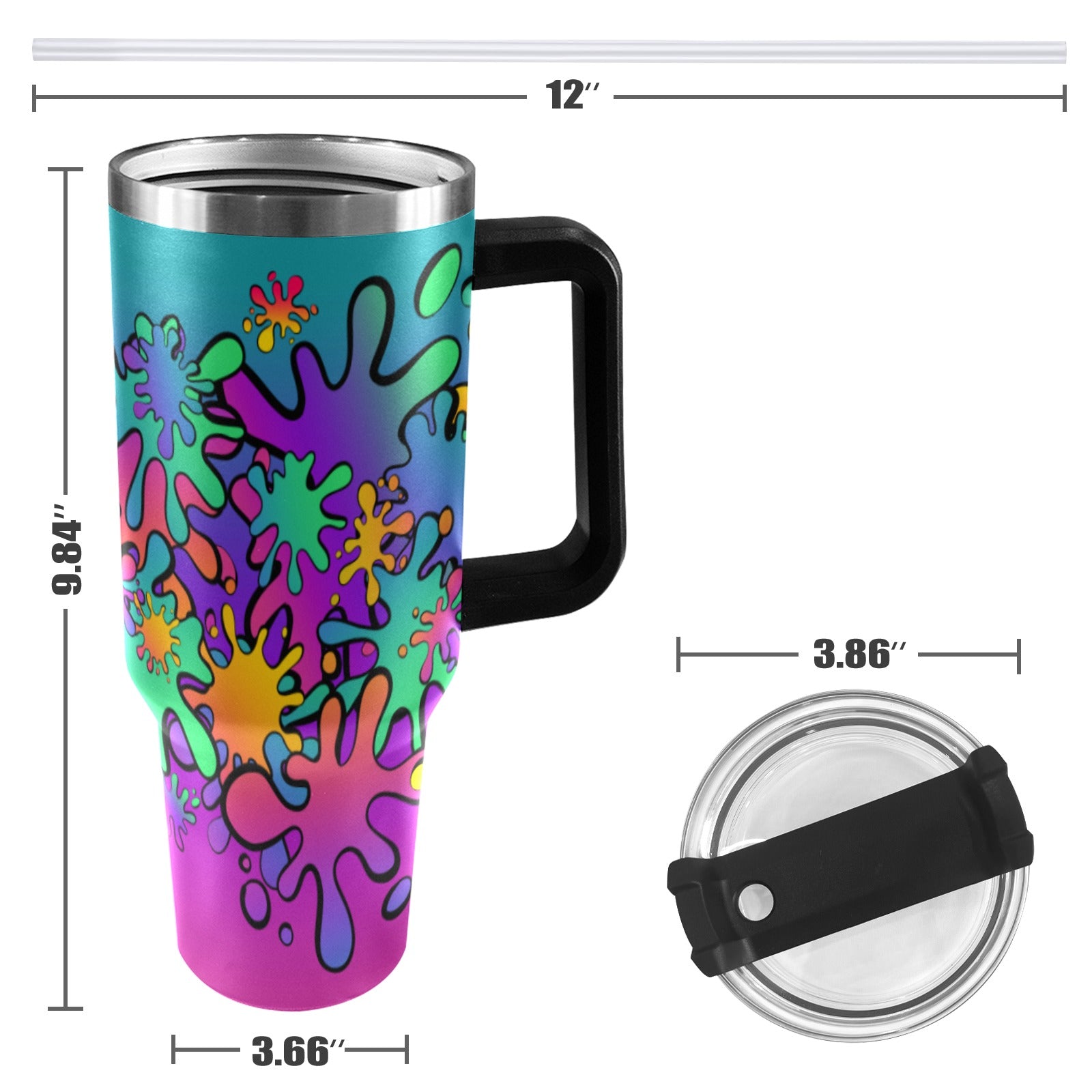 40 Oz Tumbler with Paint Splatter design