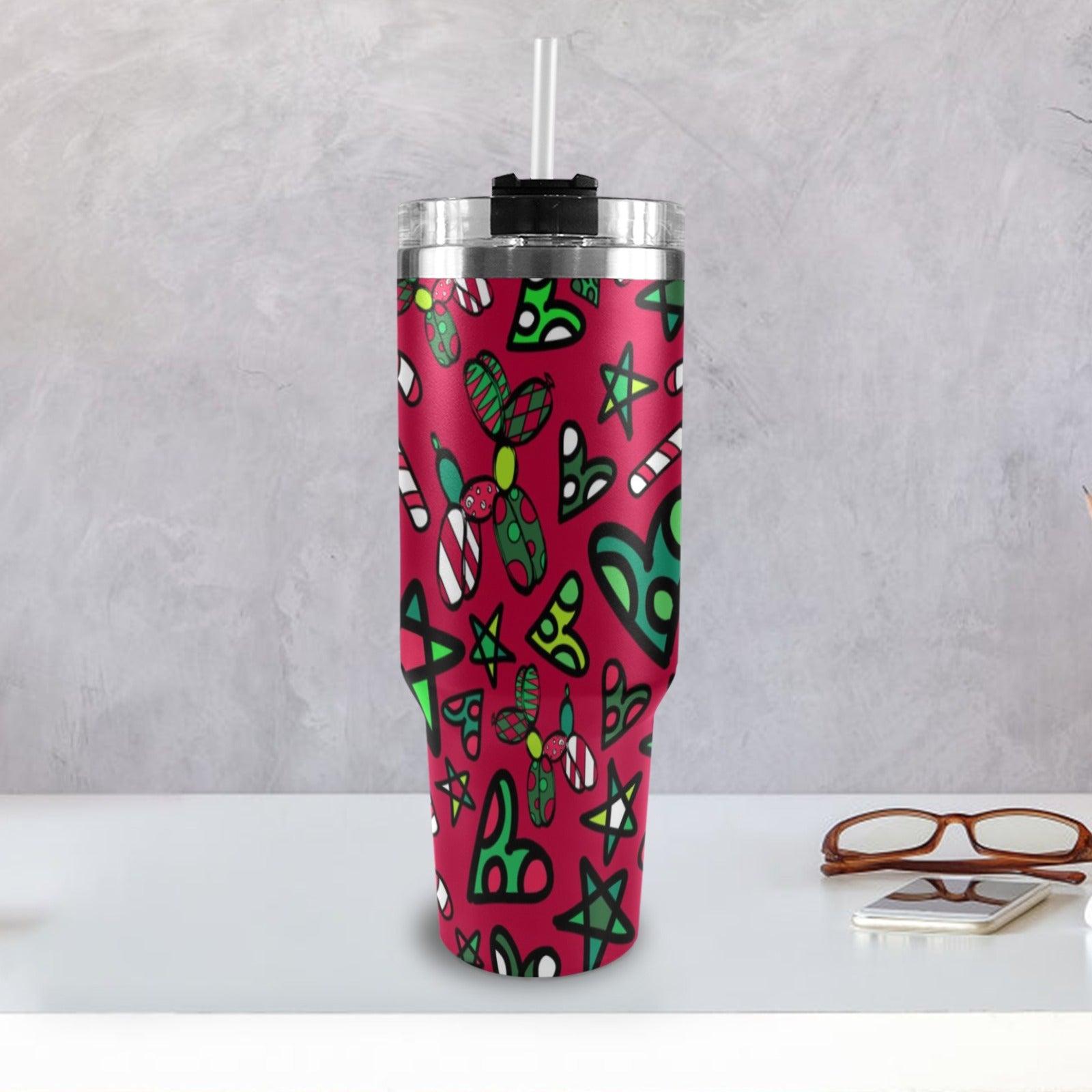 Cup with Balloon Dogs, Candy Canes, Stars and Hearts for Balloon Twisters and Face Painters