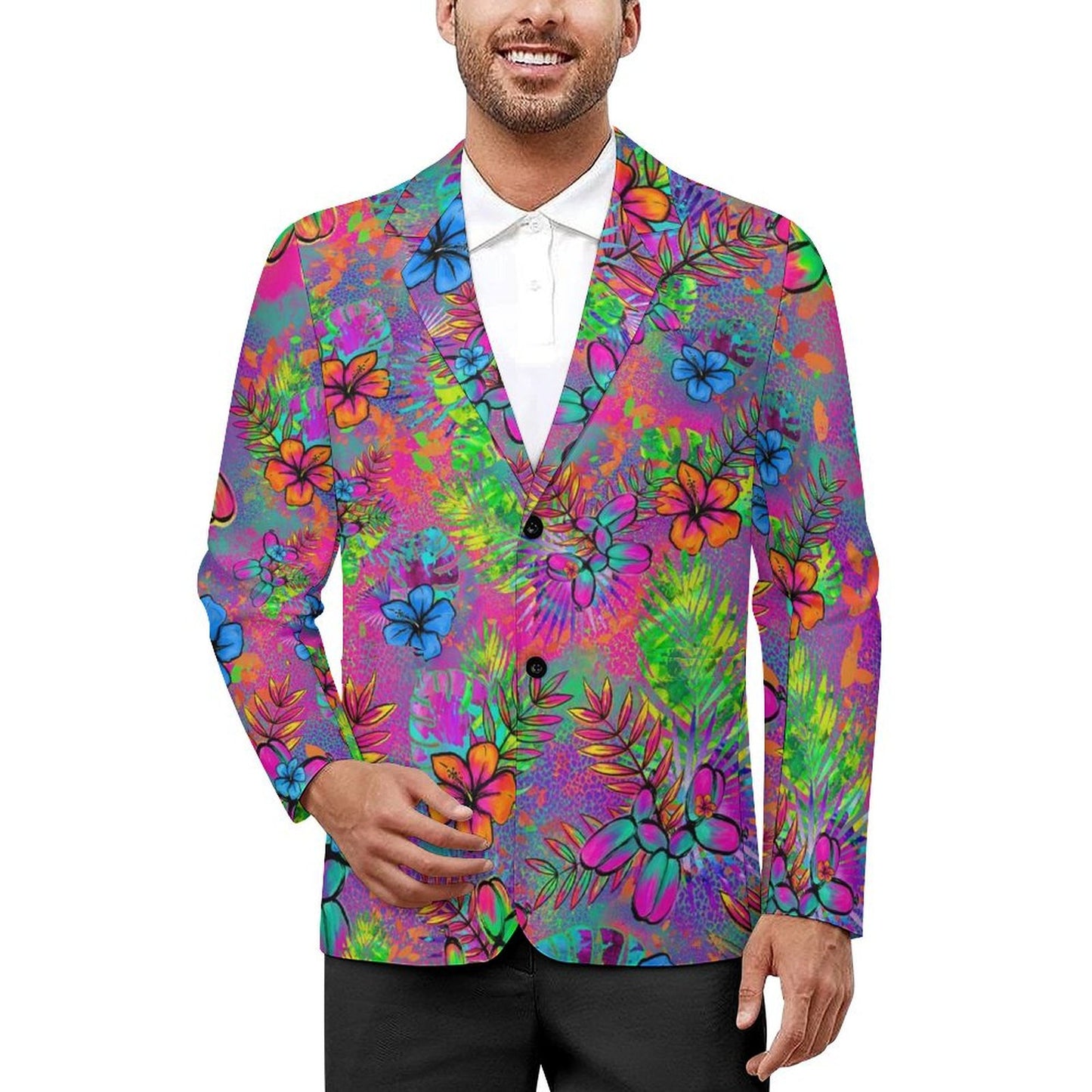 Tropical suit jacket with balloon dogs and flowers